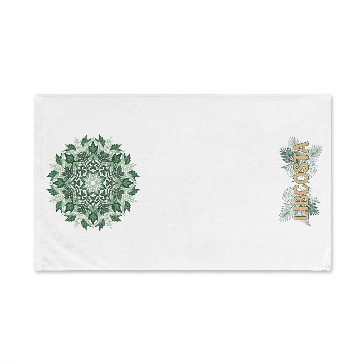 Botanical Mandala Hand Towel — Green Leaf Floral Design with “LIBCOSTA” Accent