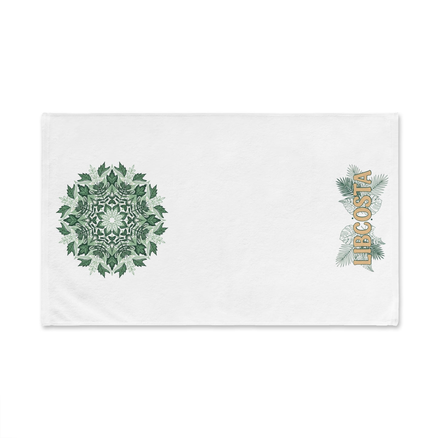 Botanical Mandala Hand Towel — Green Leaf Floral Design with “LIBCOSTA” Accent