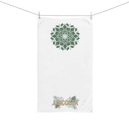 Botanical Mandala Hand Towel — Green Leaf Floral Design with “LIBCOSTA” Accent