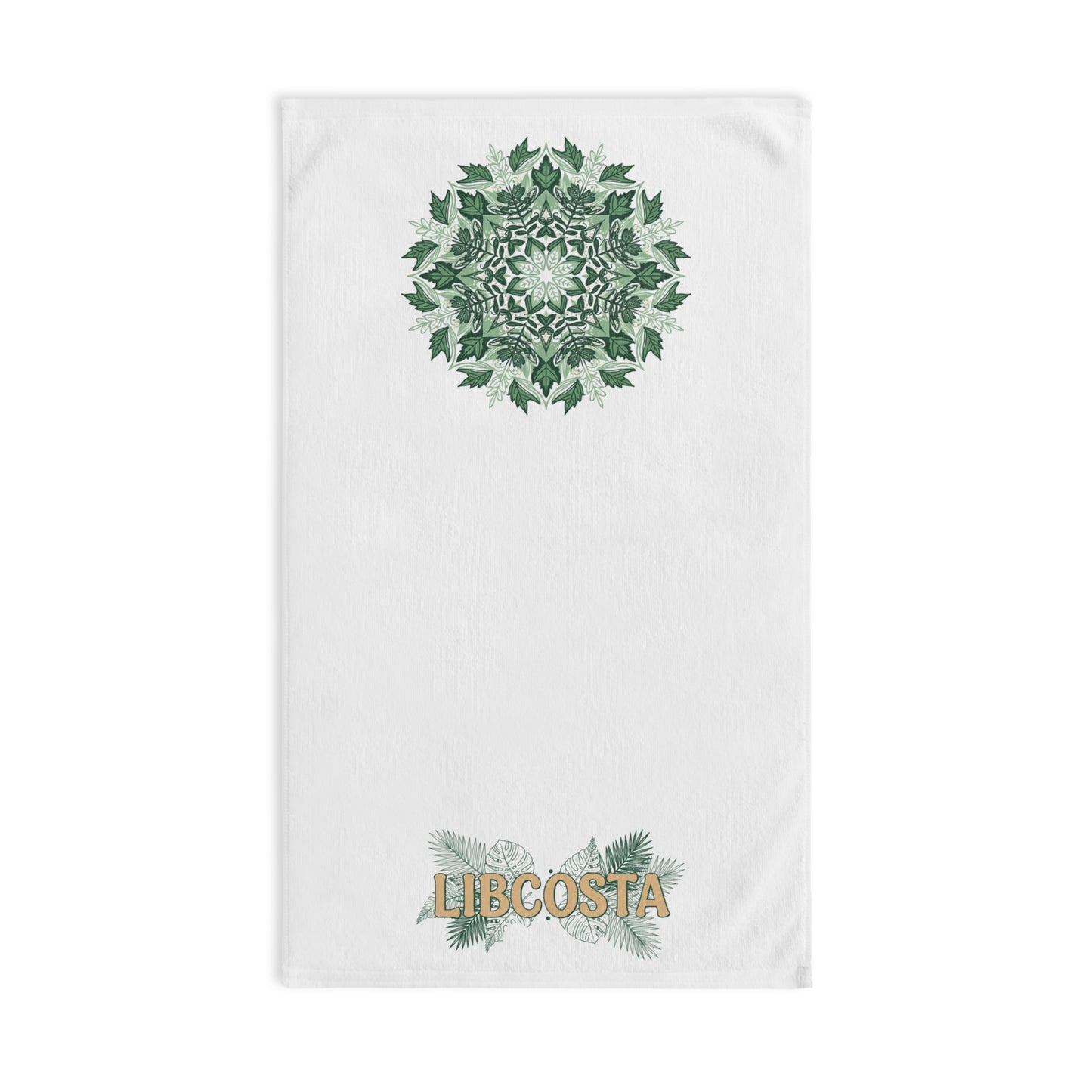Botanical Mandala Hand Towel — Green Leaf Floral Design with “LIBCOSTA” Accent